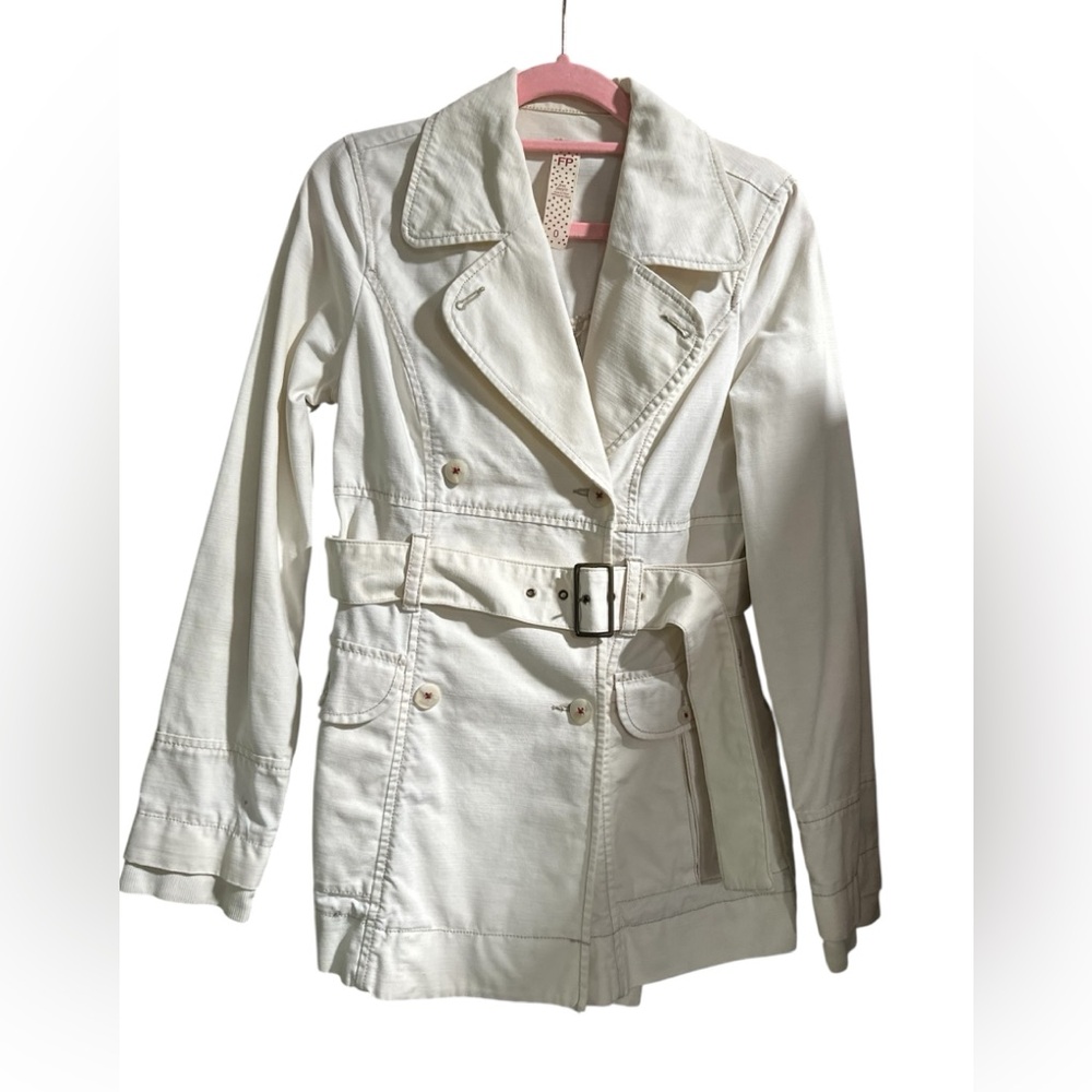 Free People Cream Military Style‎ Coat with Belted Waist